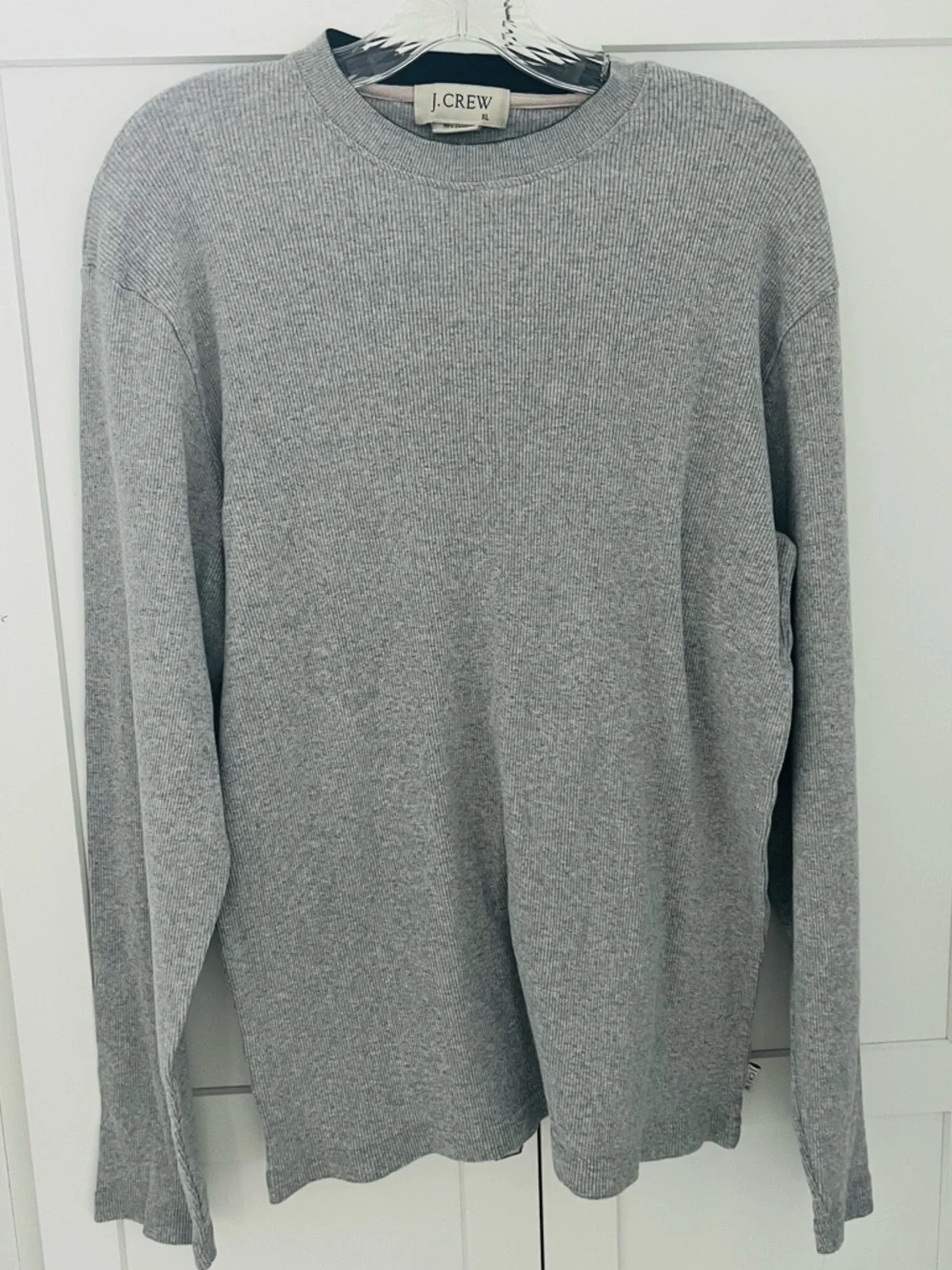 J. Crew Men's Cotton Crewneck Sweater-Tee Light Gray Ribbed XL